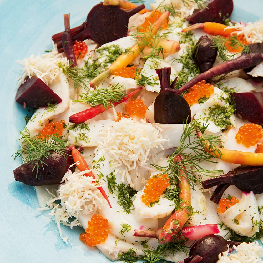 Bakad torsk med primörer och skirat dillsmör